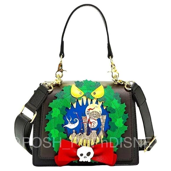 LOUNGEFLY Disney The Nightmare Before Christmas Wreath Handbag Jack and Zero
